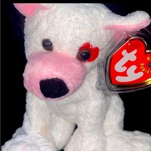 Ty Valentine’s Cupid the Dog, white with a heart in his eye, mint tag/tash